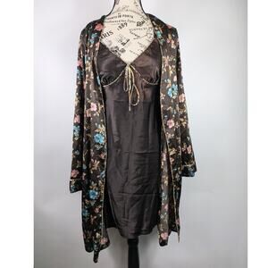 Womens Small Nightgown Robe Adonna Brown Nighty Vintage Inspired Floral Wedding